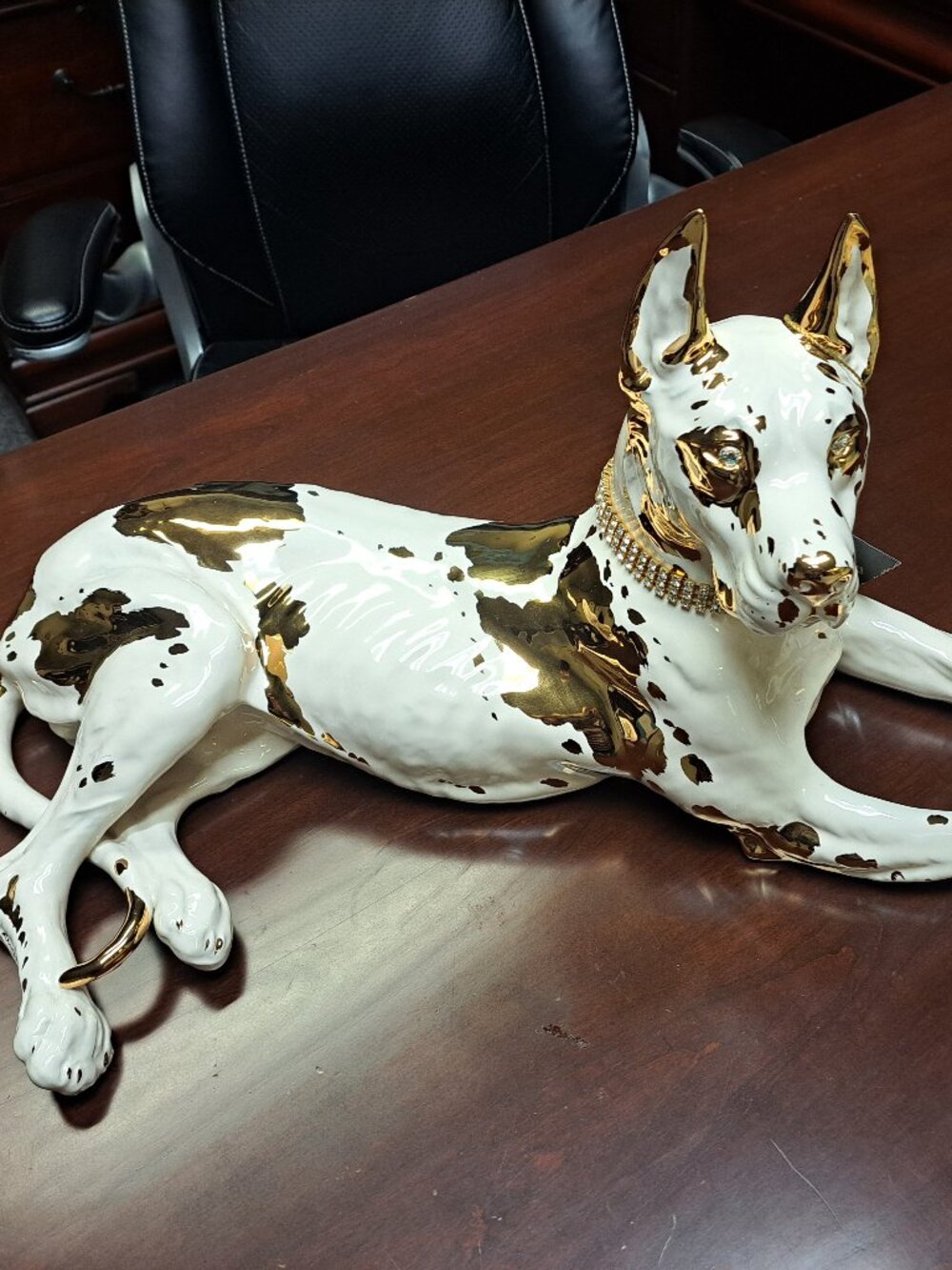 New Ahura Large Ceramic German Shepherd Dog 24 karat Gold Swarovski Crystals